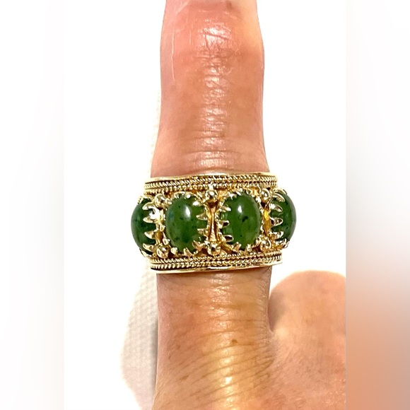 Antique Jade 14K Gold Milgrain Textured Wide Band Eternity Ring 11.08 Grams - Picture 1 of 16